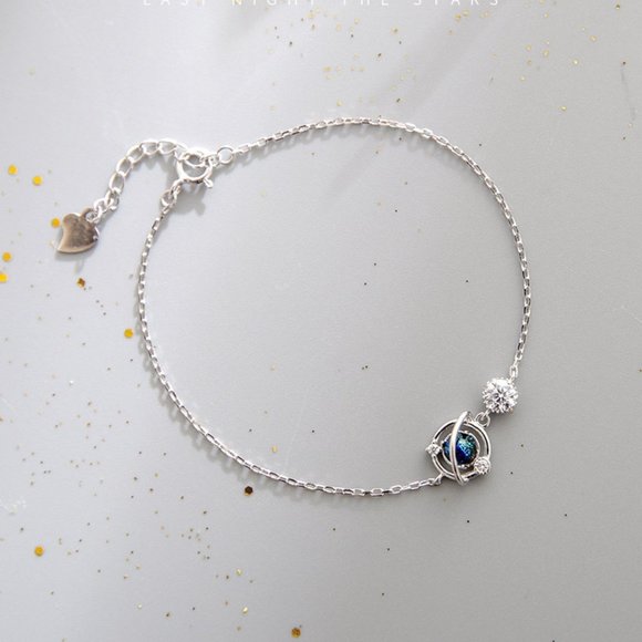 NEW 925 Sterling Silver Diamond Planet Bracelet - Picture 2 of 7